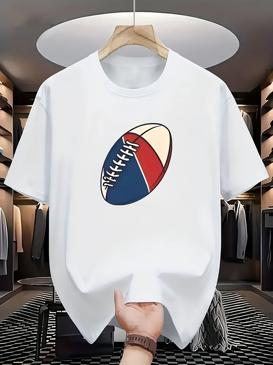 Men's Graphic T-Shirt Vintage Color Blocked Rugby Ball Graphic Football