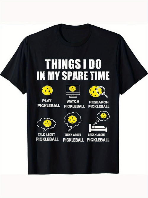 Men's Graphic T-Shirt Things I Do In My Spare Time With Yellow Balls And Racket Icons Pickleball