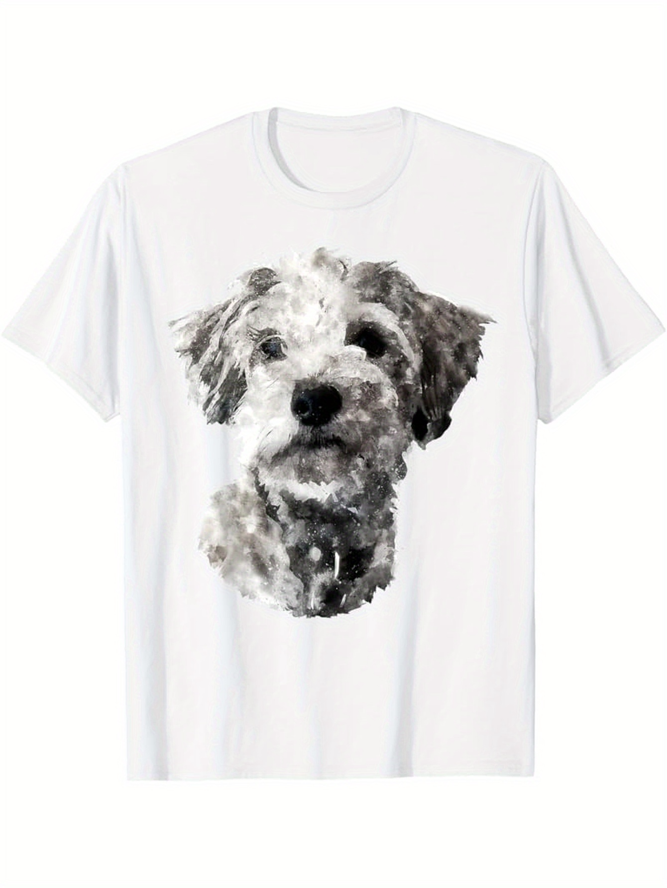 Men's Graphic T-Shirt Artistic Watercolor Painted Portrait Of Fluffy Gray Dog
