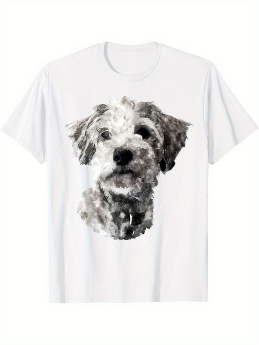 Men's Graphic T-Shirt Artistic Watercolor Painted Portrait Of Fluffy Gray Dog