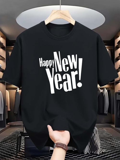 Men's Graphic T-Shirt Happy New Year Distorted Bold Letters With Exclamation And Playful Typography Year