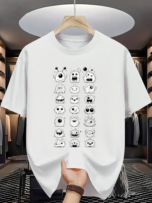 Men's Graphic T-Shirt Playful Cartoon Monsters Lined Up With Whimsical Expressions Monster