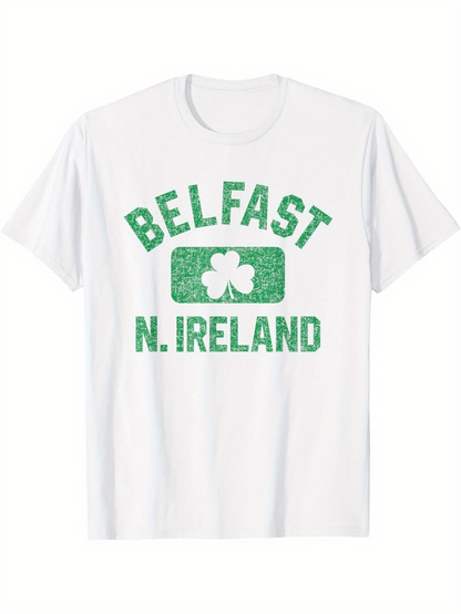 Men's Graphic T-Shirt Belfast N Ireland With Green Shamrock Lucky Clover