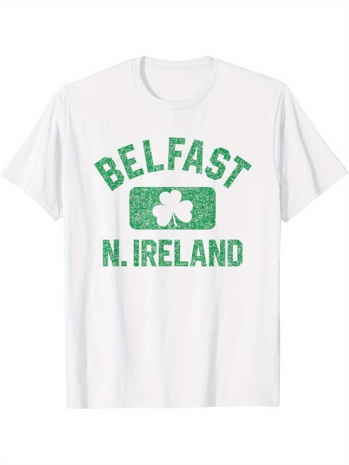 Men's Graphic T-Shirt Belfast N Ireland With Green Shamrock Lucky Clover