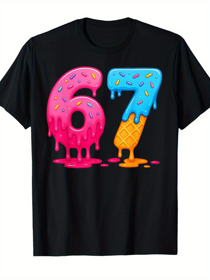 Men's Graphic T-Shirt Colorful Icy Sprinkles Melting Dripping Numbers With Ice Cream Cone