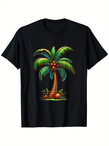 Men's Graphic T-Shirt Tropical Island Paradise With Lush Green Leaves And Tall Palm Tree
