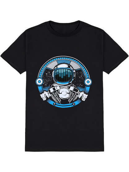 Men's Graphic T-Shirt Futuristic Space Exploration With Tech Circuits And Robotic Astronaut Helmet