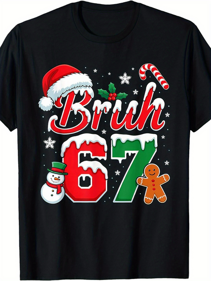 Men's Graphic T-Shirt Snowflakes Santa Hat With Gingerbread And Christmas Candy Bruh 67