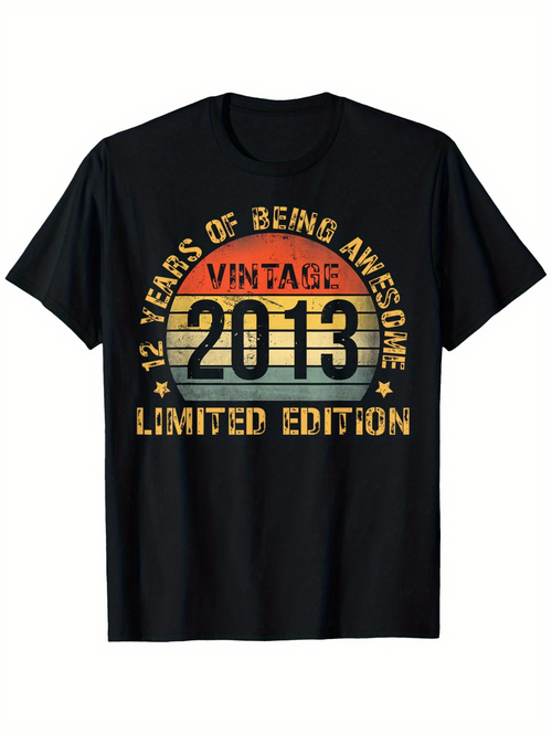 Men's Graphic T-Shirt Vintage Retro Striped Sunset With Text And Year 2013