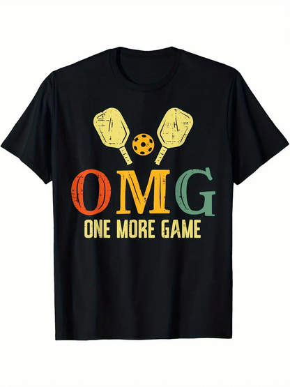 Men's Graphic T-Shirt OMG One More Game With Colorful Letters And Pickleball Paddles
