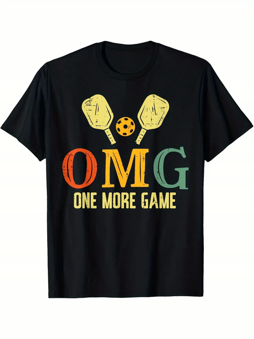 Men's Graphic T-Shirt OMG One More Game With Colorful Letters And Pickleball Paddles