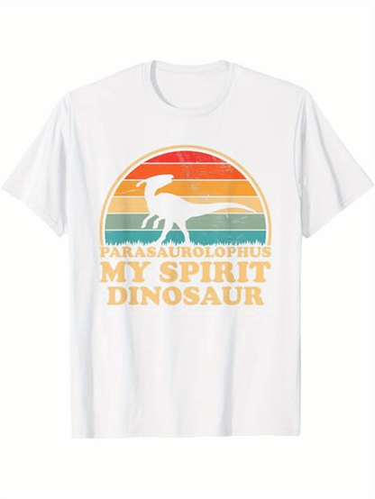 Men's Graphic T-Shirt Parasaurolophus My Spirit Dinosaur With Vintage Rainbow Sunset Background Dinosaur
