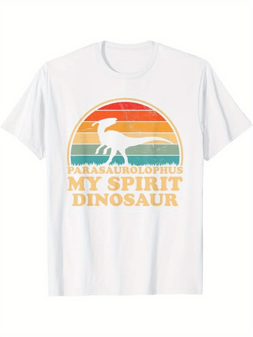 Men's Graphic T-Shirt Parasaurolophus My Spirit Dinosaur With Vintage Rainbow Sunset Background Dinosaur