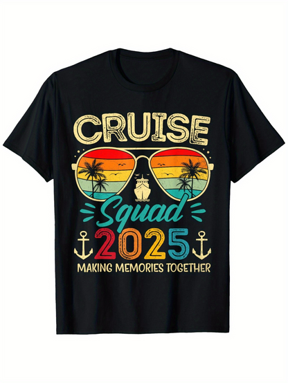 Men's Graphic T-Shirt Cruise Squad 2025 With Palm Trees Ship Retro Sunglasses