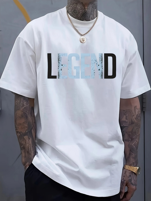 Men's Graphic T-Shirt Bold Abstract Blue Text Art Under Graphic Legend