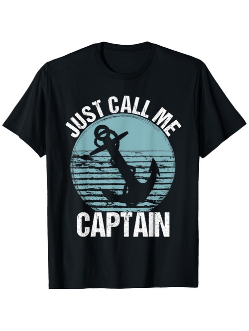 Men's Graphic T-Shirt Just Call Me Captain With Blue Waves Behind Vintage Ship Anchor
