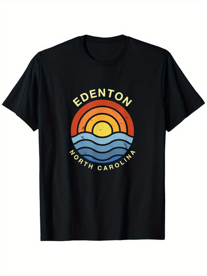 Men's Graphic T-Shirt Edenton North Carolina Colorful Retro Wave Sunrise Graphic Sun