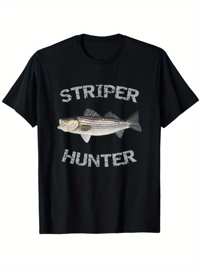 Men's Graphic T-Shirt Striper Hunter Realistic Silver Fish With Dark Water Reflection