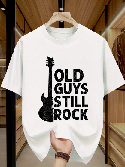 Men's Graphic T-Shirt Old Guys Still Rock With Black Electric Guitar Standing Upright Text