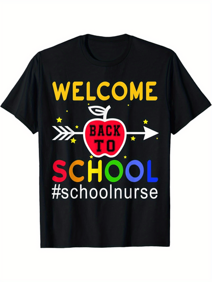 Men's Graphic T-Shirt Welcome Back To School With Red Apple Colorful Letters T Shirt