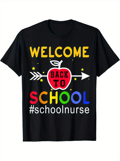 Men's Graphic T-Shirt Welcome Back To School With Red Apple Colorful Letters T Shirt