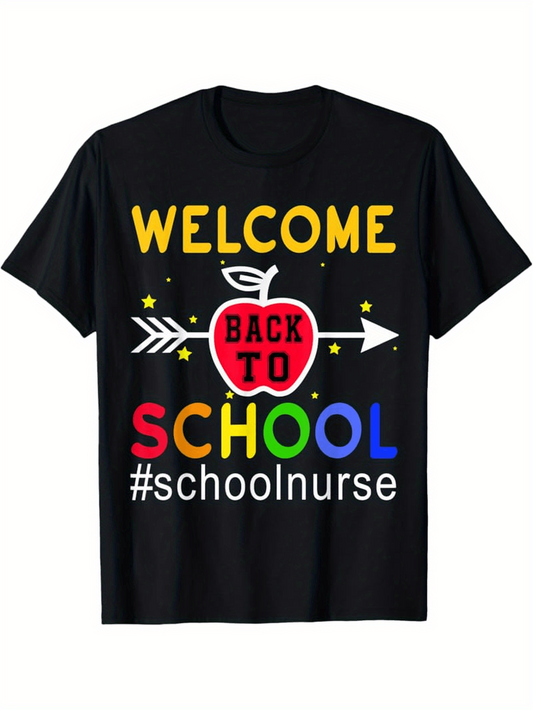 Men's Graphic T-Shirt Welcome Back To School With Red Apple Colorful Letters T Shirt