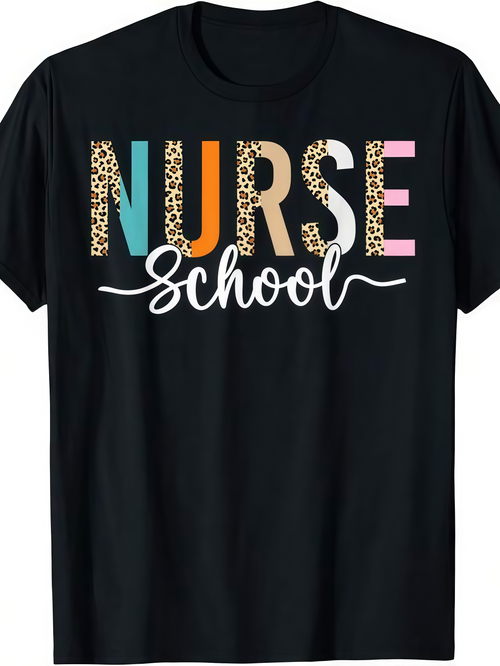 Men's Graphic T-Shirt Nurse School Colorful Leopard Print With Handwritten Lettering Nurse