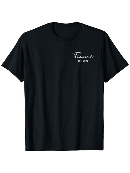 Men's Graphic T-Shirt Fiance Established Date Lettering On Minimalist Black T Shirt