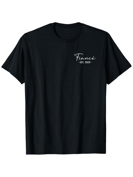 Men's Graphic T-Shirt Fiance Established Date Lettering On Minimalist Black T Shirt