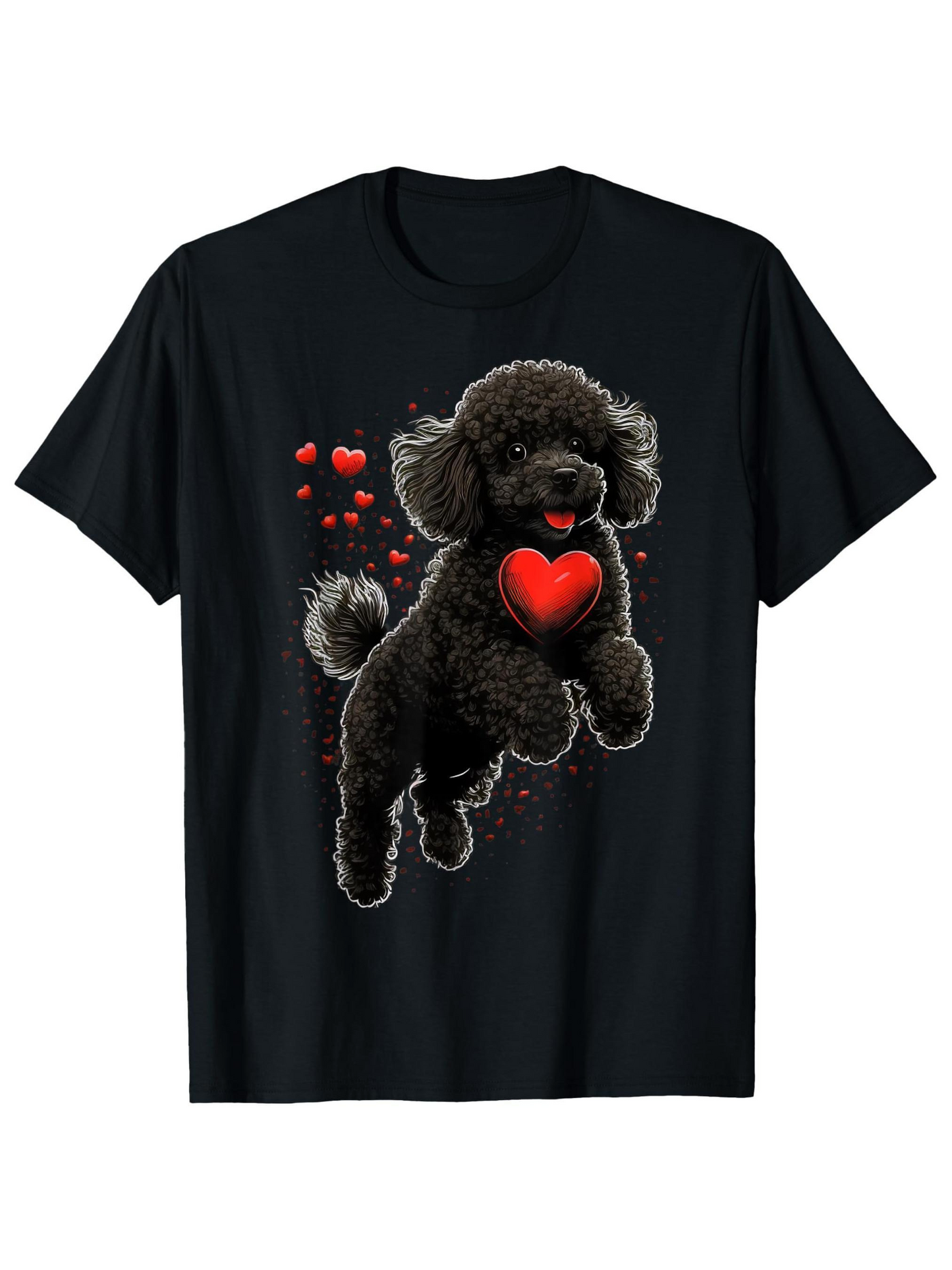 Men's Graphic T-Shirt Playful Poodle Surrounded By Floating Red Hearts Poodle