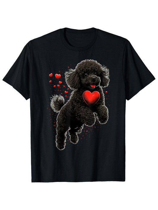 Men's Graphic T-Shirt Playful Poodle Surrounded By Floating Red Hearts Poodle