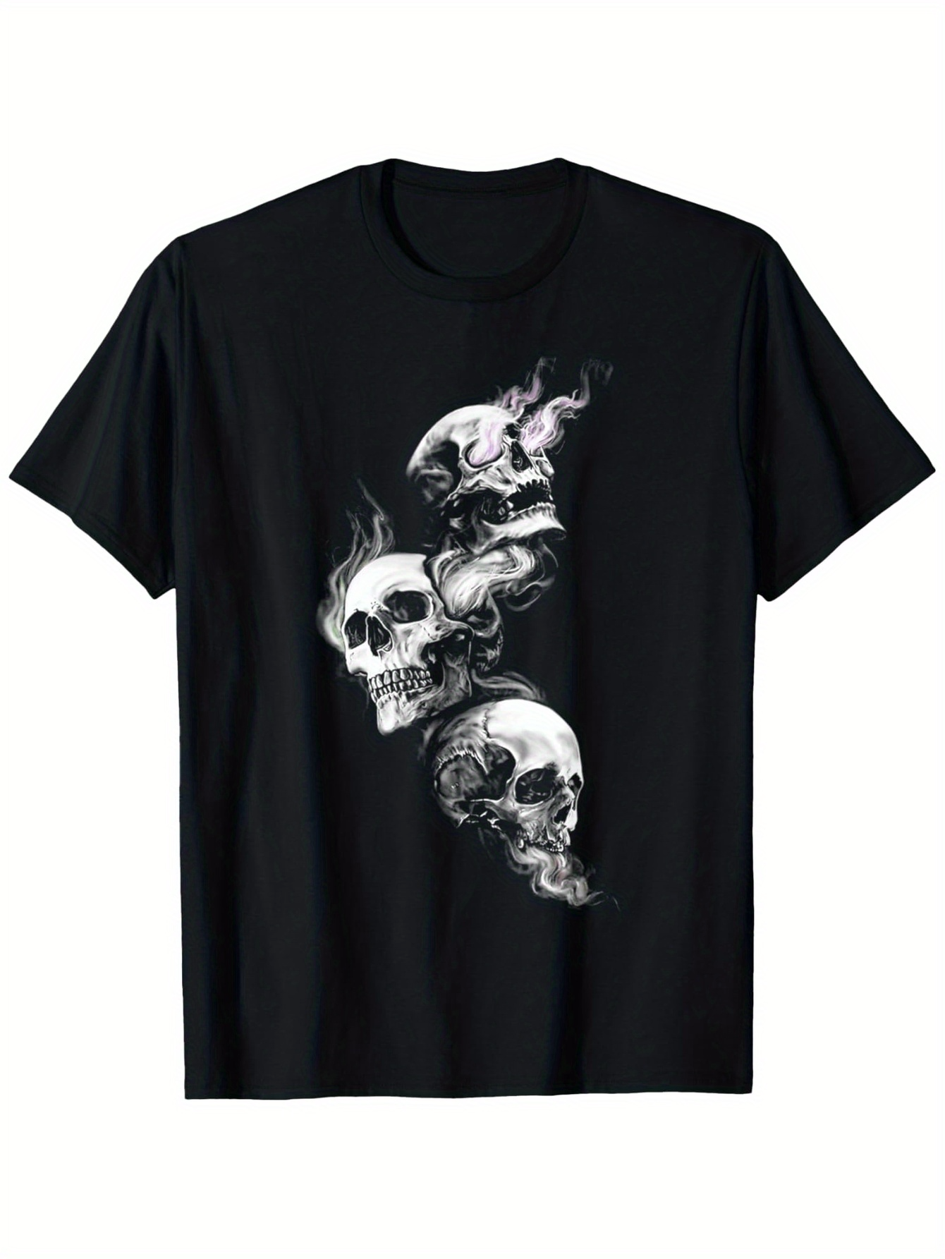 Men's Graphic T-Shirt Smoky Surreal Flames Dancing Around Floating Human Skull