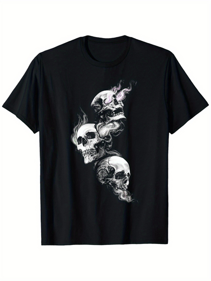 Men's Graphic T-Shirt Smoky Surreal Flames Dancing Around Floating Human Skull