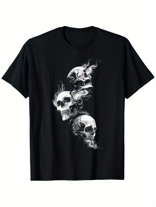 Men's Graphic T-Shirt Smoky Surreal Flames Dancing Around Floating Human Skull