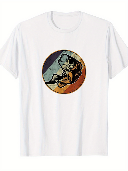 Men's Graphic T-Shirt Retro Color Stripes With Leaping Fish In Water Circle