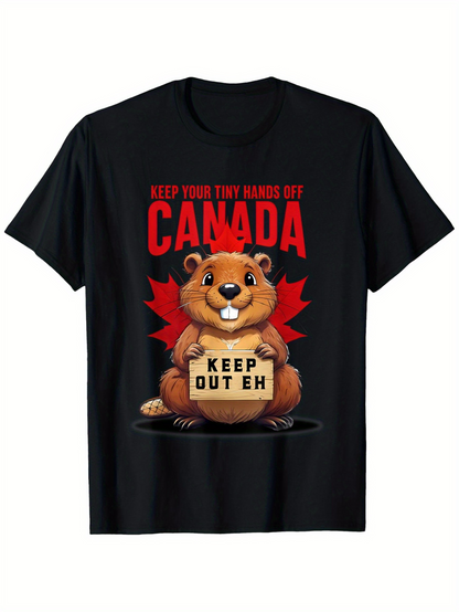Men's Graphic T-Shirt Keep Out Eh Cartoon Beaver With Red Maple Leaf Canada