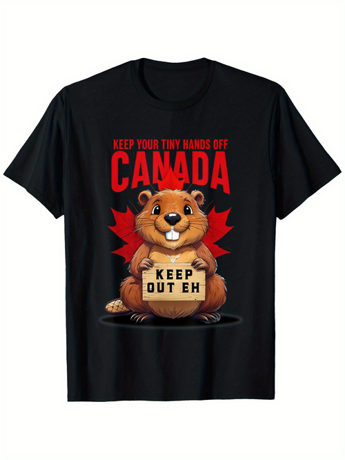 Men's Graphic T-Shirt Keep Out Eh Cartoon Beaver With Red Maple Leaf Canada