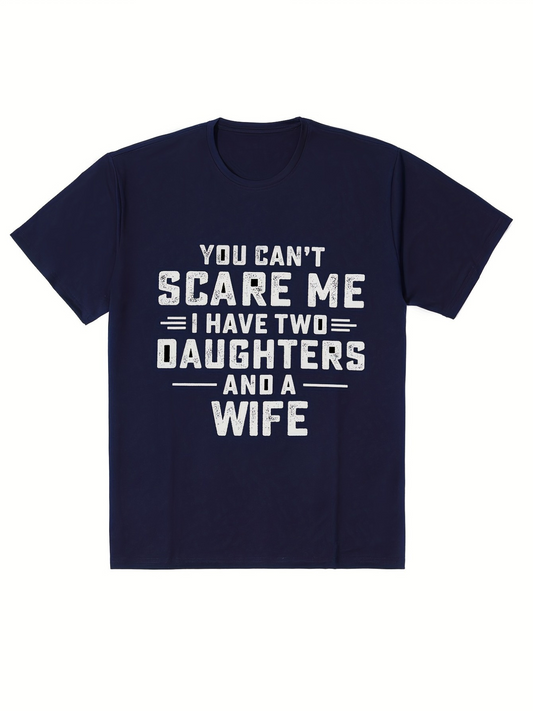 Men's Graphic T-Shirt You Cant Scare Me Bold Statement White Print On Navy Shirt