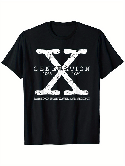 Men's Graphic T-Shirt Generation X Bold Distressed Lettering With Vintage White Highlights Tee