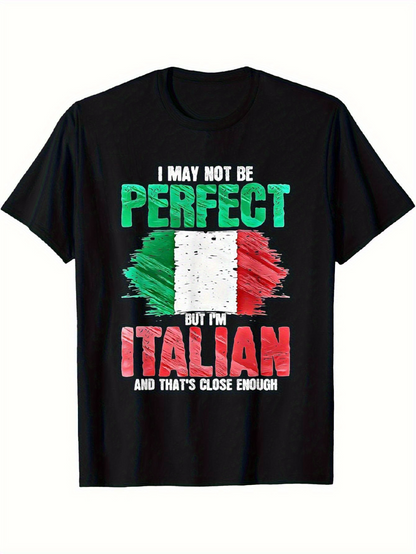 Men's Graphic T-Shirt Imperfect Yet Proud With Grunge Italian Flag On Black T Shirt
