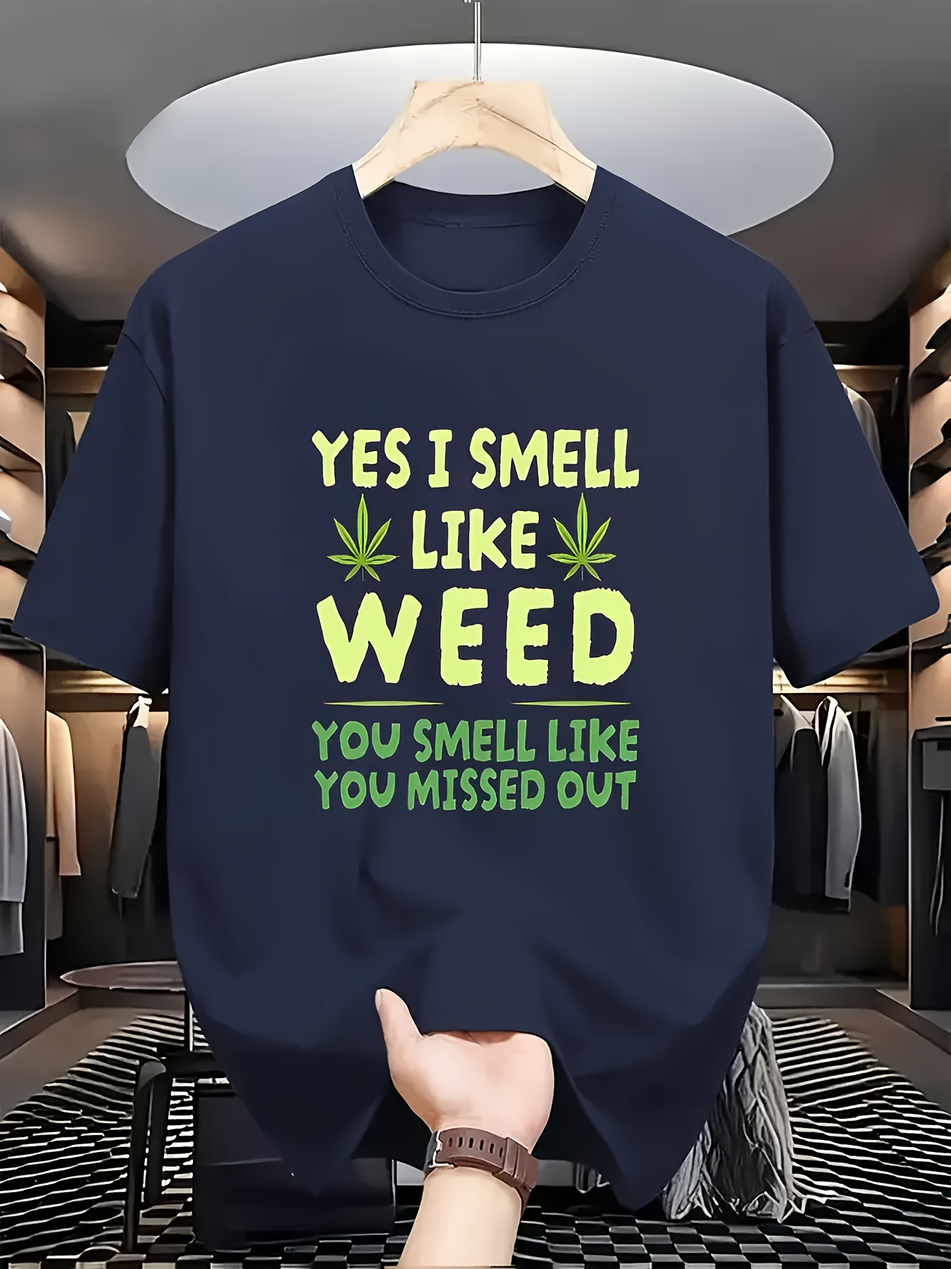 Men's Graphic T-Shirt Yes I Smell Like Weed Lettering With Cannabis Leaves Graphic T Shirt