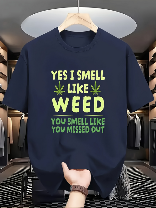 Men's Graphic T-Shirt Yes I Smell Like Weed Lettering With Cannabis Leaves Graphic T Shirt
