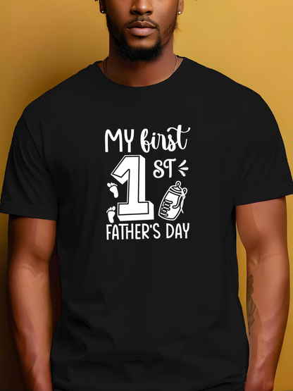 Men's Graphic T-Shirt My First Fathers Day Bold Graphic Numbers And Baby Bottle Illustration