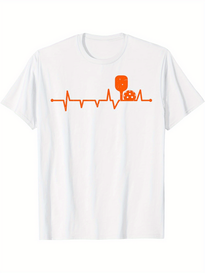 Men's Graphic T-Shirt Orange Heartbeat Line With Balloon Floating Beside Melting Cheese Pizza Slice