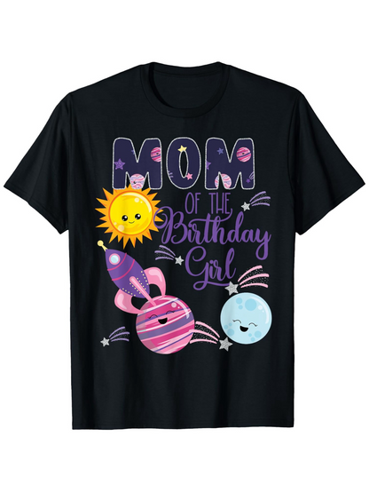 Men's Graphic T-Shirt Mom Of The Birthday Girl With Smiling Planets And Colorful Sun Surrounded By Stars