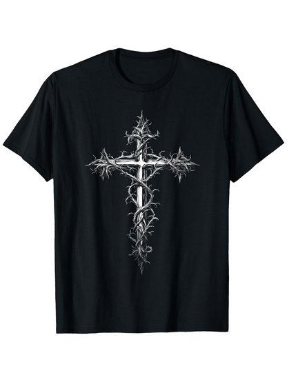 Men's Graphic T-Shirt Thorny Branches And Ancient Vines Twisting Around A Gothic Cross