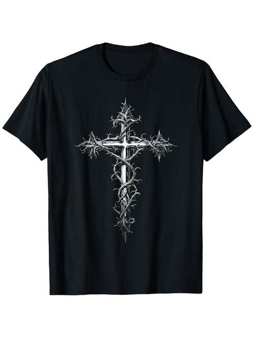 Men's Graphic T-Shirt Thorny Branches And Ancient Vines Twisting Around A Gothic Cross