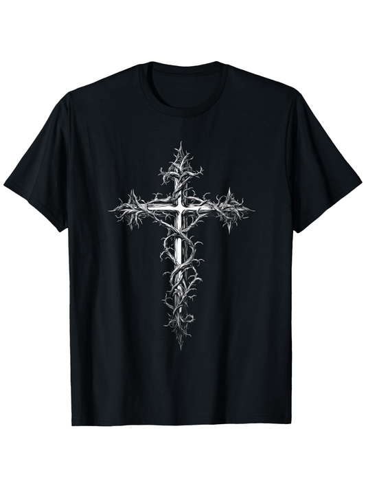 Men's Graphic T-Shirt Thorny Branches And Ancient Vines Twisting Around A Gothic Cross