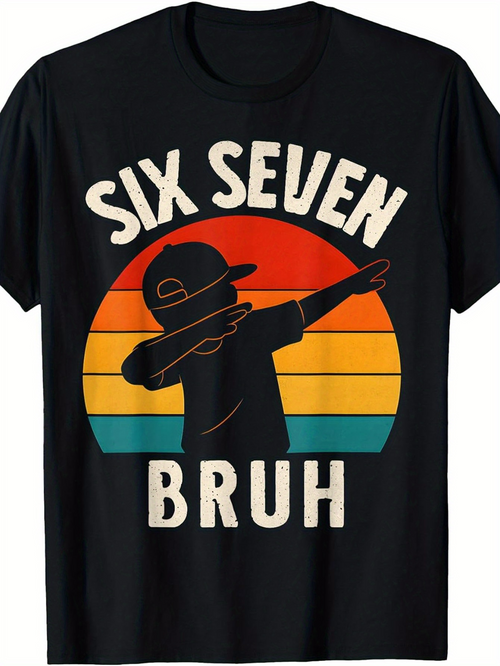 Men's Graphic T-Shirt Six Seven Bruh Retro Sunset Dabbing Silhouette Graphic Featuring Hip Hop Style Boy