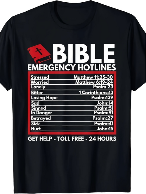 Men's Graphic T-Shirt Bible Emergency Hotlines Motivational Support Phone Line Graphic Bible